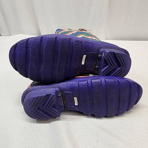 Hunter Kids First Storm Stripe Electric Rain Boots Size 4B/5G Green Blue Boys Gi - Picture 13 of 14